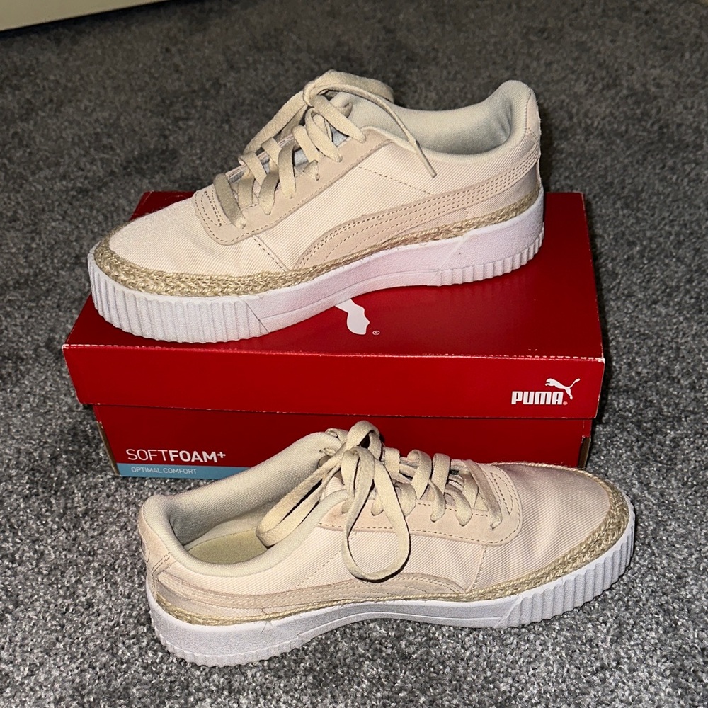 Puma Women's Platform Sneakers in Light Beige with White Sole - Picture 2 of 3